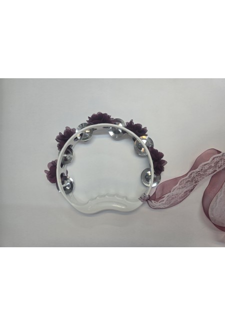 Bordo Gelin Nedime Tefi Çiçekli Süslü Kurdeleli, Kına Gecesi Düğün Sünnet Bride Plastik Zilli Tef, 1 Adet