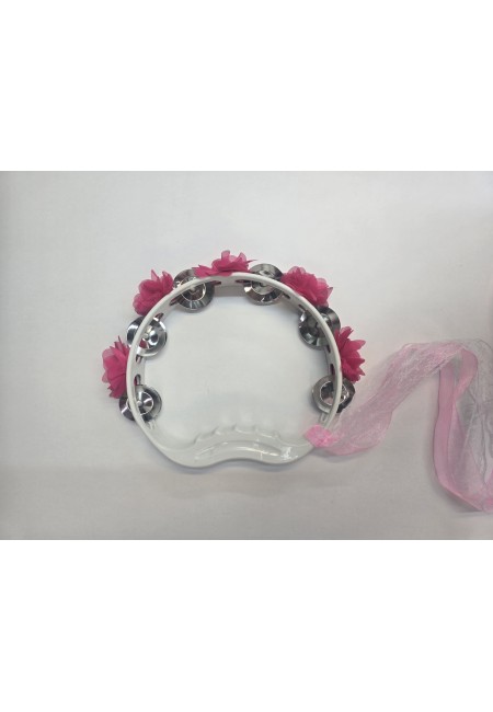 Fuşya Gelin Nedime Tefi Çiçekli Süslü Kurdeleli, Kına Gecesi Düğün Sünnet Bride Plastik Zilli Tef, 1 Adet