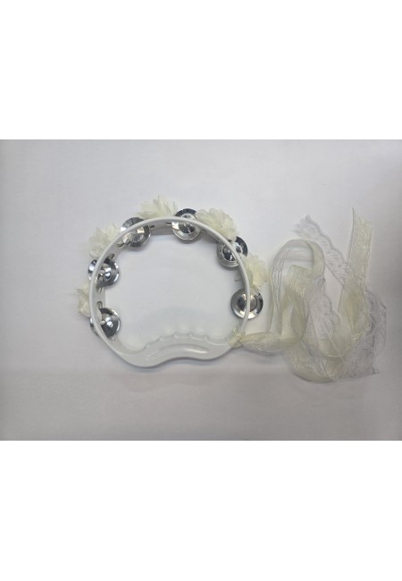 Krem Gelin Nedime Tefi Çiçekli Süslü Kurdeleli, Kına Gecesi Düğün Sünnet Bride Plastik Zilli Tef, 1 Adet