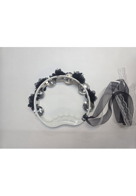 Lacivert Gelin Nedime Tefi Çiçekli Süslü Kurdeleli, Kına Gecesi Düğün Sünnet Bride Plastik Zilli Tef, 1 Adet