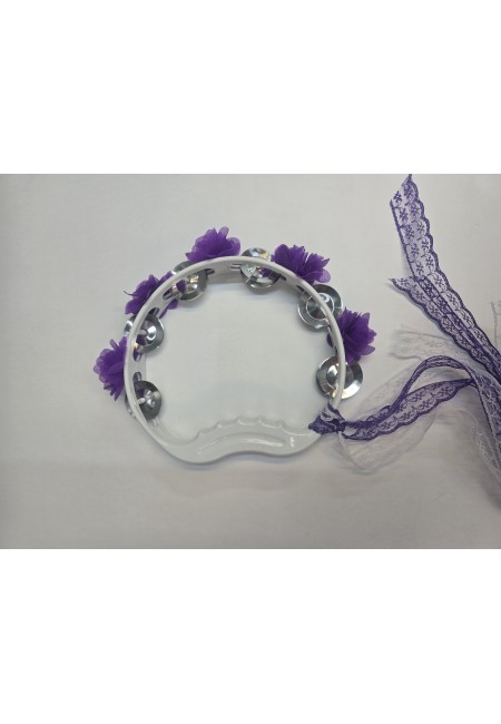 Mor Gelin Nedime Tefi Çiçekli Süslü Kurdeleli, Kına Gecesi Düğün Sünnet Bride Plastik Zilli Tef, 1 Adet