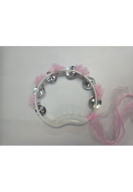 Pembe Gelin Nedime Tefi Çiçekli Süslü Kurdeleli, Kına Gecesi Düğün Sünnet Bride Plastik Zilli Tef, 1 Adet