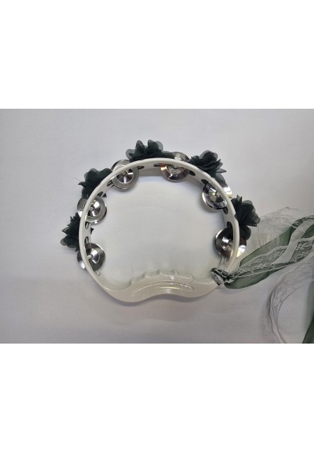 Yeşil Gelin Nedime Tefi Çiçekli Süslü Kurdeleli, Kına Gecesi Düğün Sünnet Bride Plastik Zilli Tef, 1 Adet