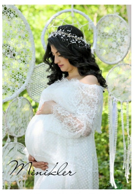 Kadın Beyaz Sade Incili Bağlamalı Lohusa Tacı Hamile Tacı – Taç – Taç – Taç