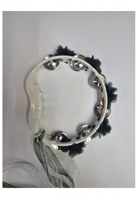 Gelin Nedime Tefi Çiçekli Süslü Kurdeleli, Kına Gecesi Düğün Sünnet Bride Plastik Zilli Tef, 1 Adet