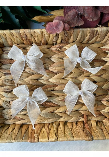 Ekru Incili Keten Kurdele Hazır Fiyonk -25 Adet