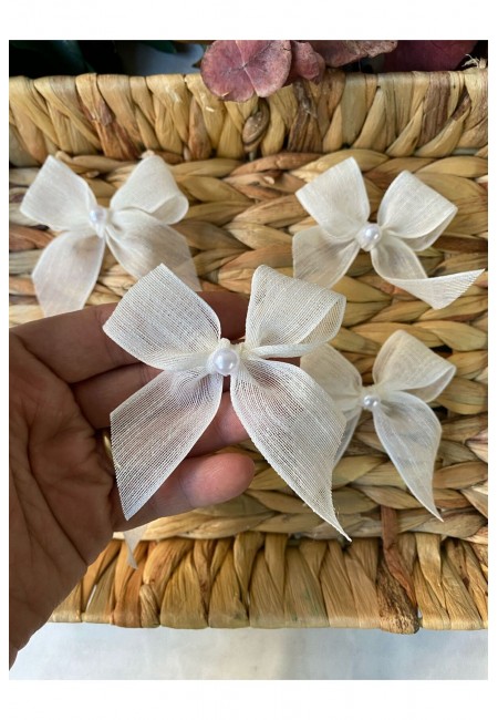 Ekru Incili Keten Kurdele Hazır Fiyonk -25 Adet