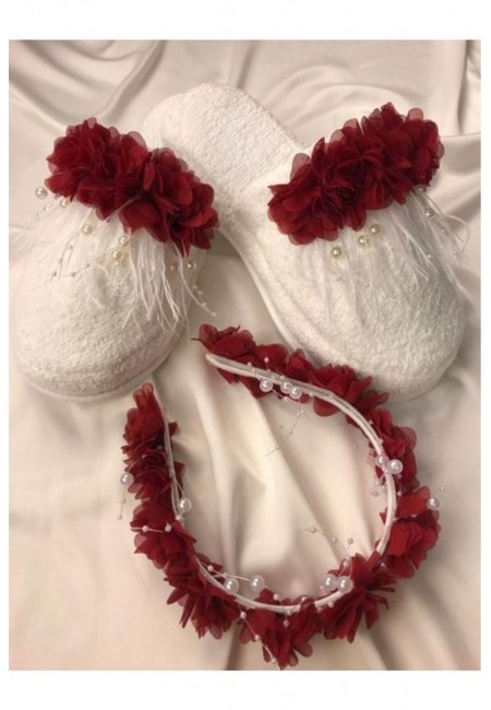 Anne Seti, Tüylü İncili Lohusa Terliği Ve Çiçekli Taç, Kadın Lohusa Seti